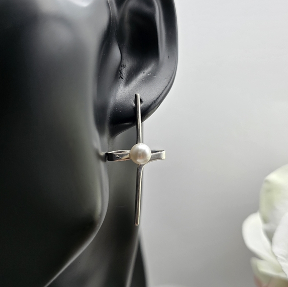 ❤️ MODERN PEARLY STERLING SILVER EARRINGS - Picture 4 of 10